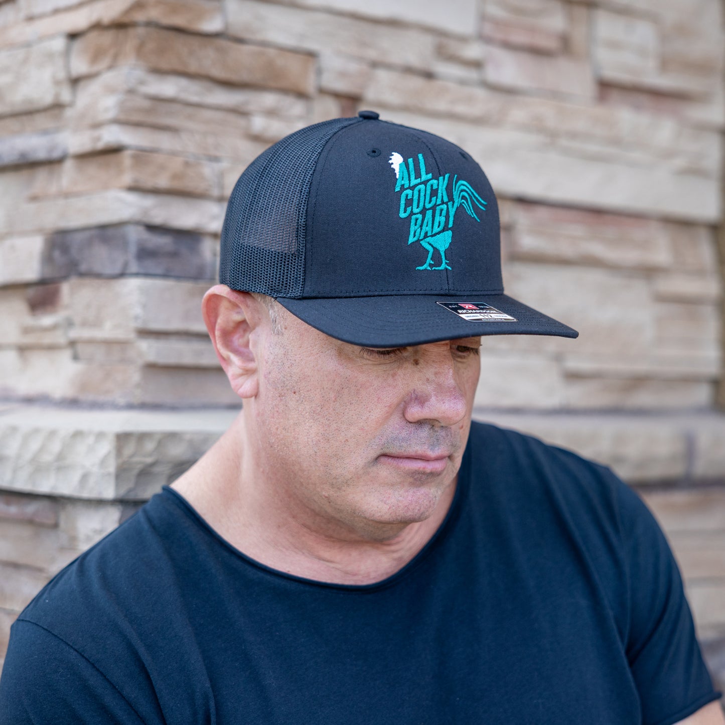 Black Signature ACB Trucker Hat – Sea Green Embroidery with White Comb